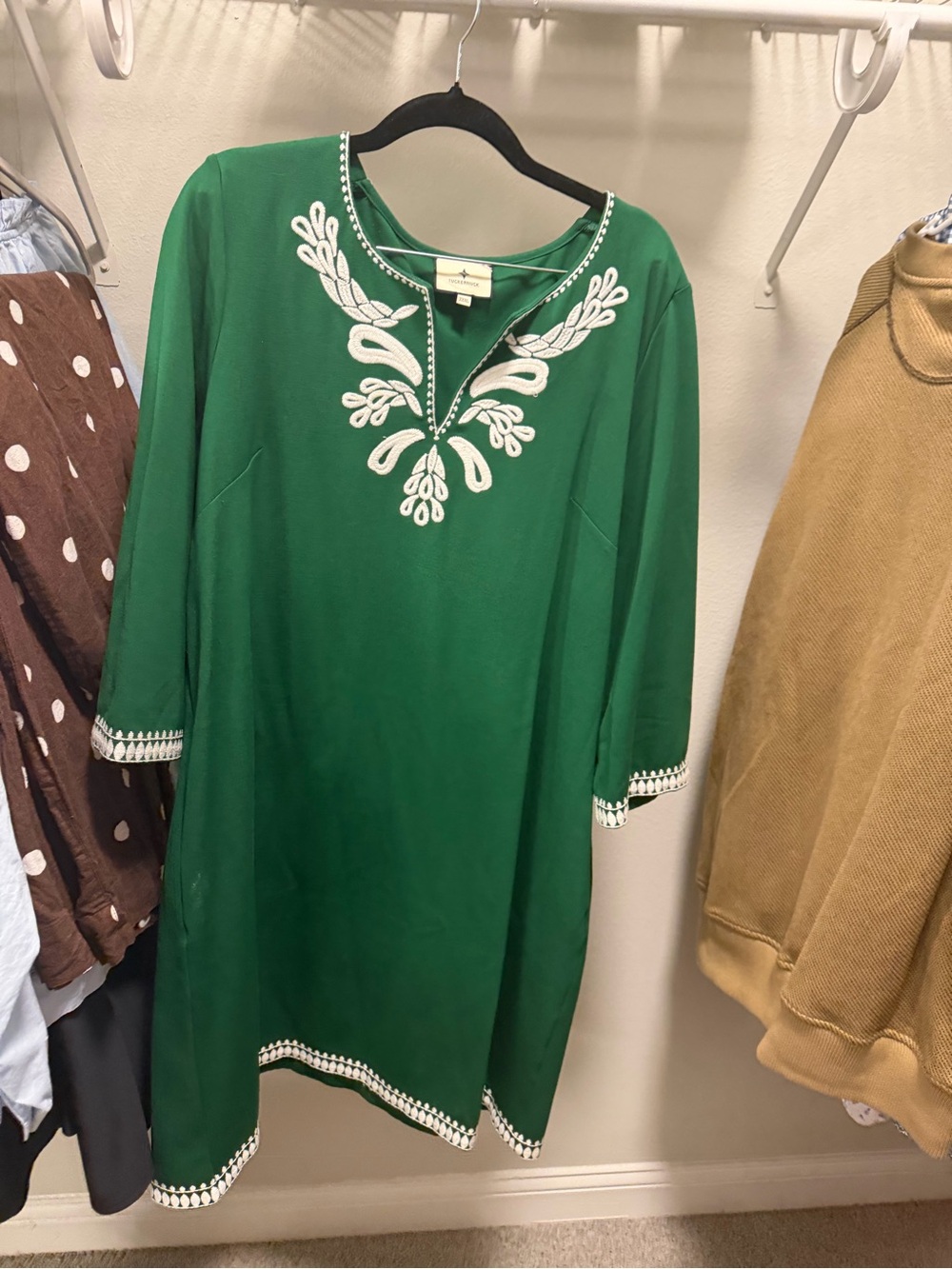 Tuckernuck Green Embroidered Tunic Dress with White Trim